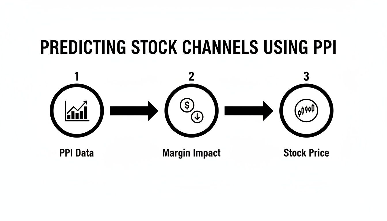 Flowchart illustrating how PPI data, margin impact, and stock price predict stock channels.